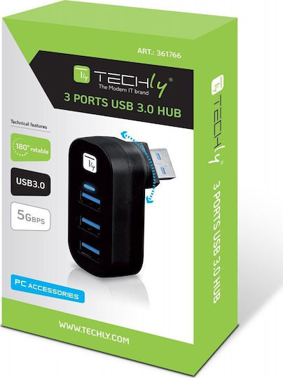 Techly Hub 3 Θυρών USB 3.0 με σύνδεση USB-A Γκρι
