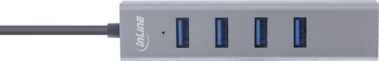 InLine USB Хъб 4 Порта USB 3.2 с Връзка USB-A Сребрист