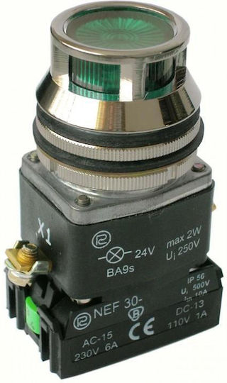 Promet On-Off switch Pushbutton with Lighting 1Z 1R self-return with illumination XY Z Green 1pcs