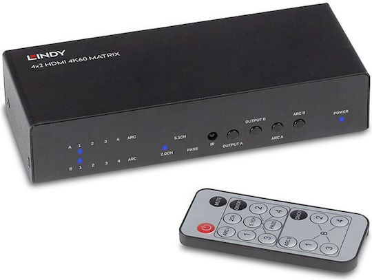 Lindy KVM Switch 4x2 HDMI 2.0 18G Matrix