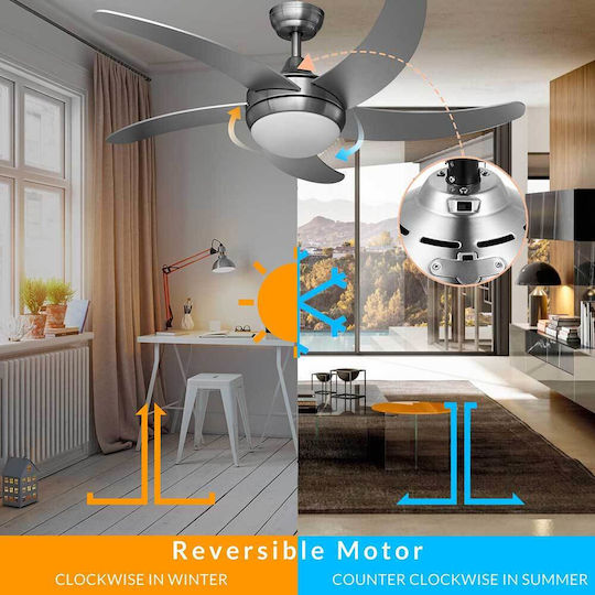 Bakaji Ceiling Fan 132cm with Light Fixture Silver