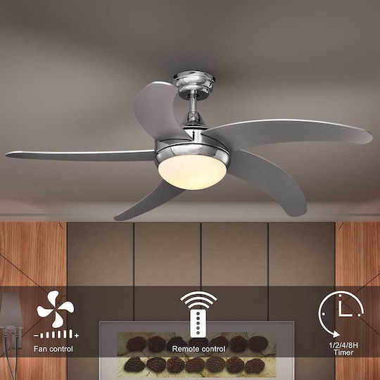 Bakaji Ανεμιστήρας Οροφής 132cm με Φως Ασημί