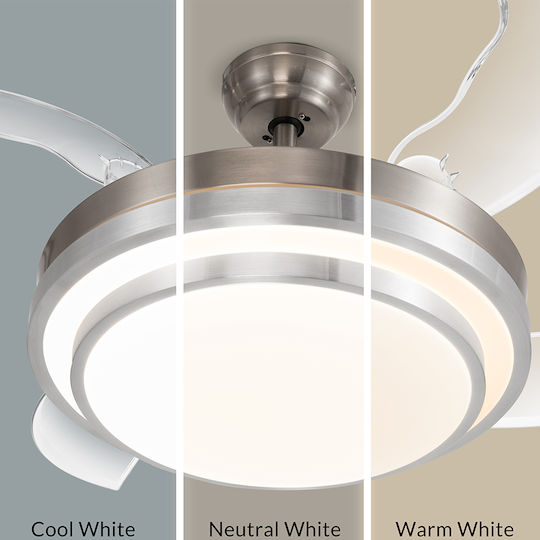 Bakaji Deckenventilator 106cm mit Leuchte Transparent / Silber