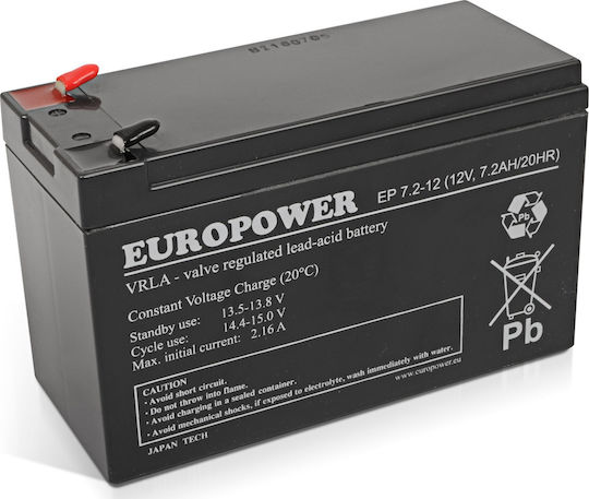 Europower UPS Batterie mit Kapazität 7.2Ah und Spannung 12V 1Stück