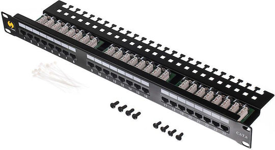 Netrack Patch Panel Unshielded για Rack 1U 19" 24 Θυρών cat6 Μαύρο