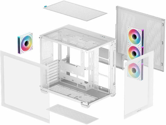 Deepcool CG530 4F Гейминг Midi Tower Компютърна кутия със страничен прозорец и ARGB осветление Бял