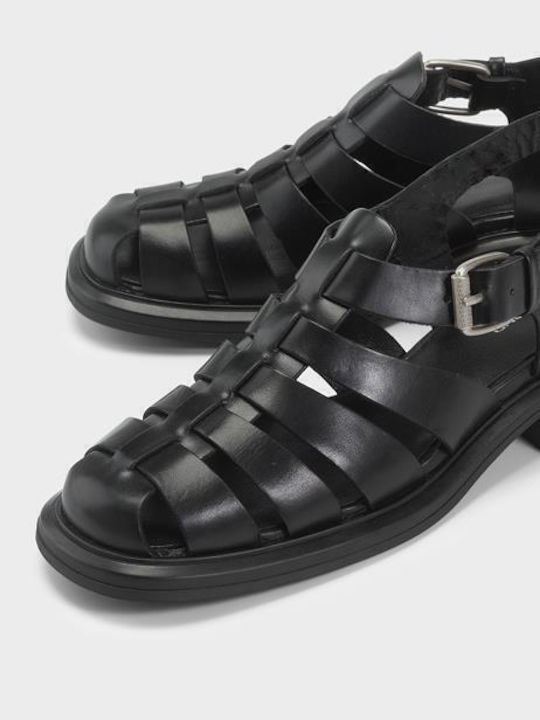 Leder Flache Sandalen für Damen in Schwarz Farbe