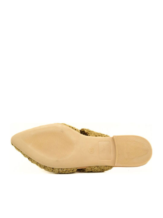 Flat Leather Mules in Brown Color