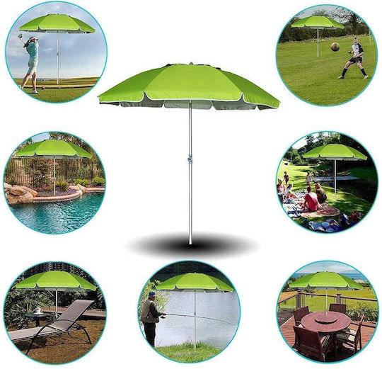 Bakaji Folding Beach Umbrella Aluminum Diameter 2.1m with Air Vent Green
