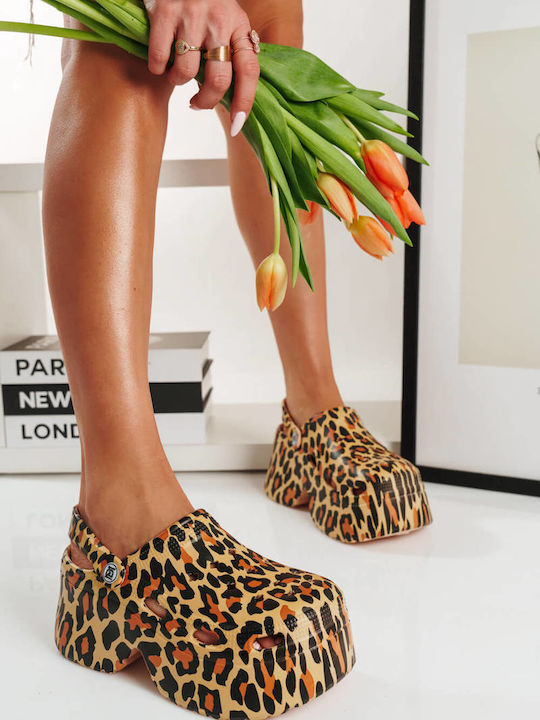 Leoparden-Clogs mit dicker Sohle und Tiermuster