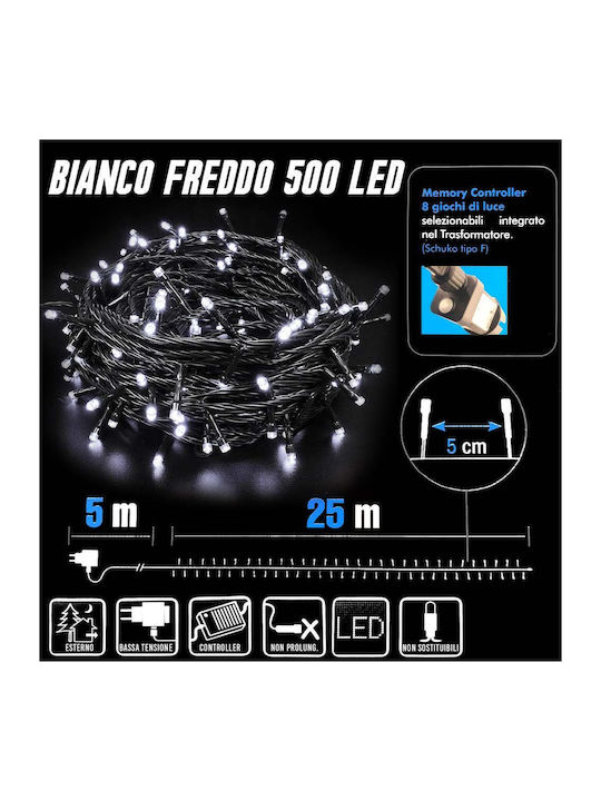 500 Λαμπάκια LED 20μ. Ψυχρό Λευκό σε Σειρά