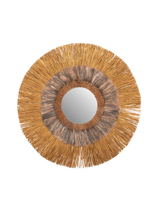 HomeMarkt Καθρέπτης Τοίχου Από Mendong και Abaca με Χρυσό Rattan Πλαίσιο Διαμέτρου 105cm