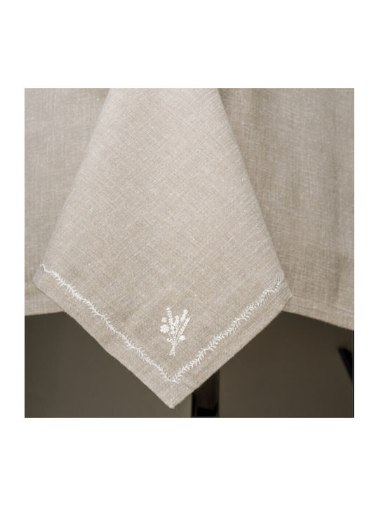 Cottonbox Față de masă Din Bumbac cu Broderie Set 8buc Bej 172x240cm