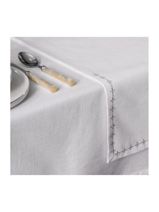 Cottonbox Față de masă Din Bumbac cu Broderie Set 8buc White Pear 172x240cm