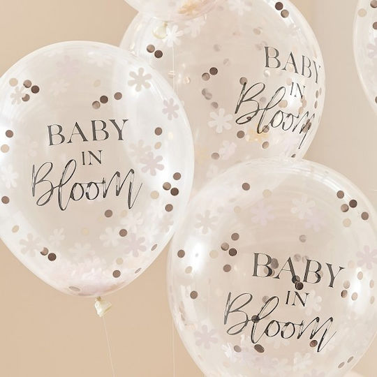 Σετ 5 Μπαλόνια Baby Shower Latex Διάφανα Baby in Bloom 30εκ.