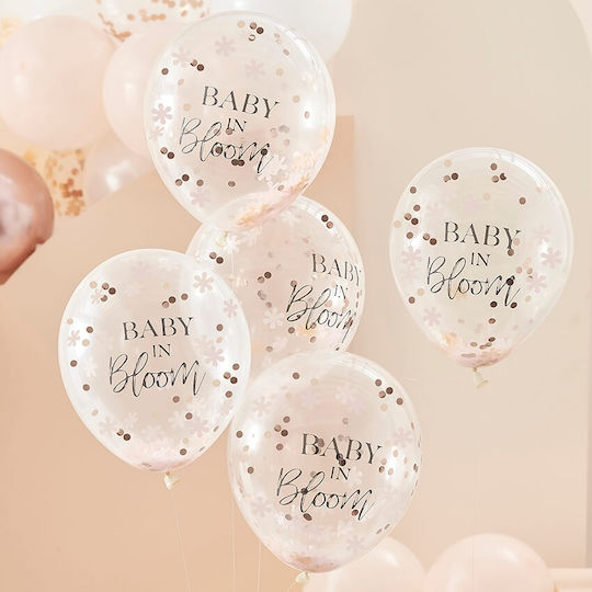 Σετ 5 Μπαλόνια Baby Shower Latex Διάφανα Baby in Bloom 30εκ.