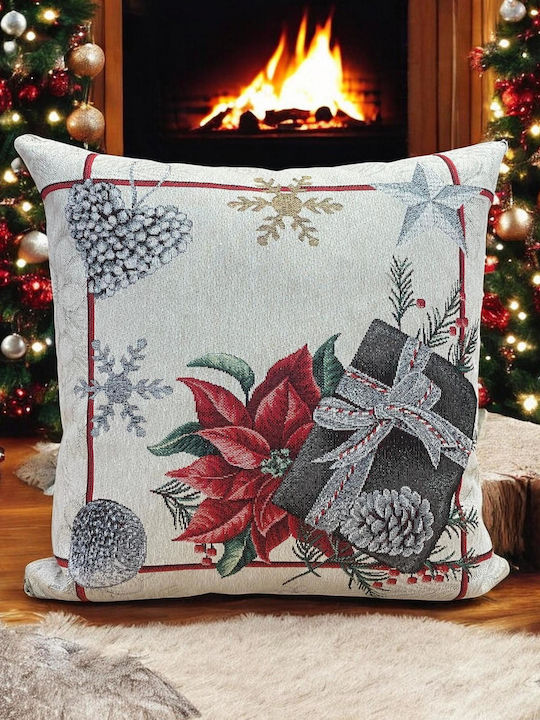 Linea Home Christmas Decorative Square Pillowcase Flower Beige 45x45cm