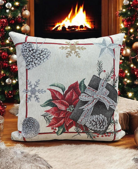 Linea Home Коледна Декоративна Калъфка Квадратна Flower Бежов 45x45cm
