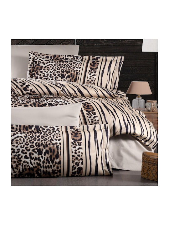 First Choice Set Huse Pentru Pilote Din Bumbac Dublu Cu 4 Fețe De Pernă Și 1 Cearceaf 200x220cm Maro