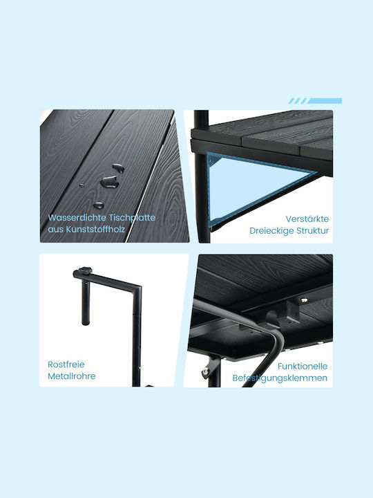 Plastic Masa pentru spații exterioare mici Pliabil cu schelet metalic Negru 62.5x60x73buc