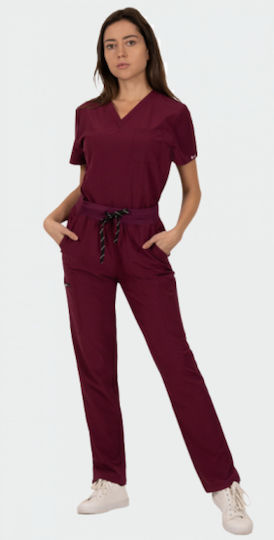 bwell Femei Set Pantaloni și Bluza Medicală Burgundy
