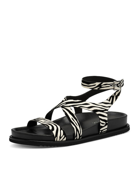 Deri Damen Anatomisch Flache Sandalen ZEBRA