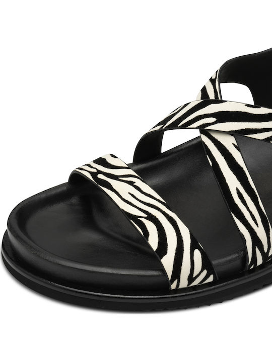 Deri Damen Anatomisch Flache Sandalen ZEBRA