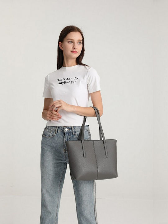 Leather Women's Bag Tote Handbag Gray