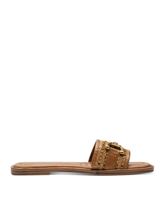 Women's Flat Sandals in Tabac Brown Color