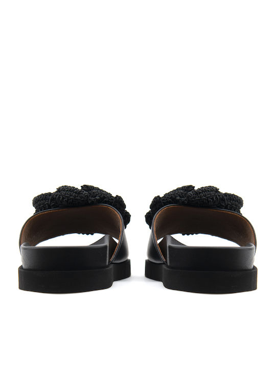 Leder Flache Sandalen für Damen in Schwarz Farbe