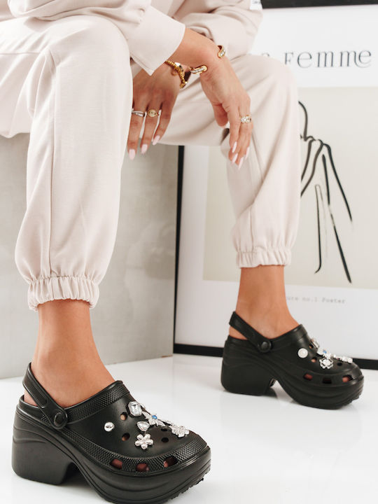 Black High Clogs with Silver Decorative Elements