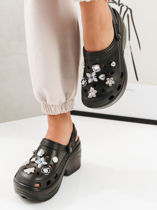 Black High Clogs with Silver Decorative Elements