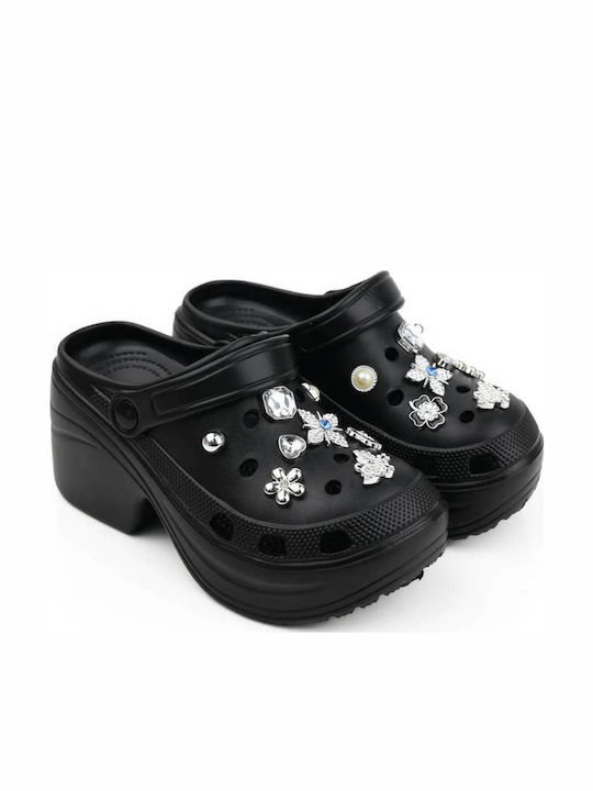 Black High Clogs with Silver Decorative Elements