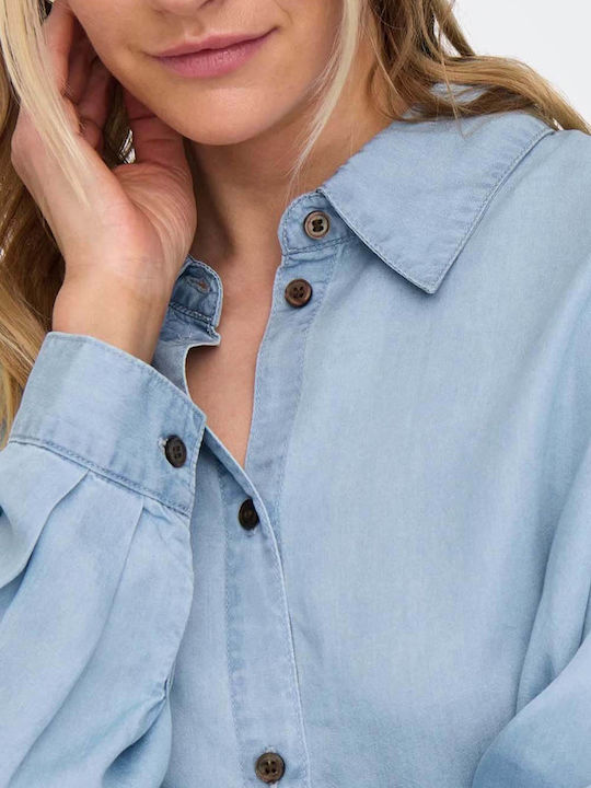 Long Sleeve Women's Denim Shirt Light Blue Monochrome