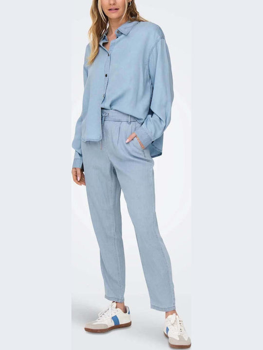 Long Sleeve Women's Denim Shirt Light Blue Monochrome