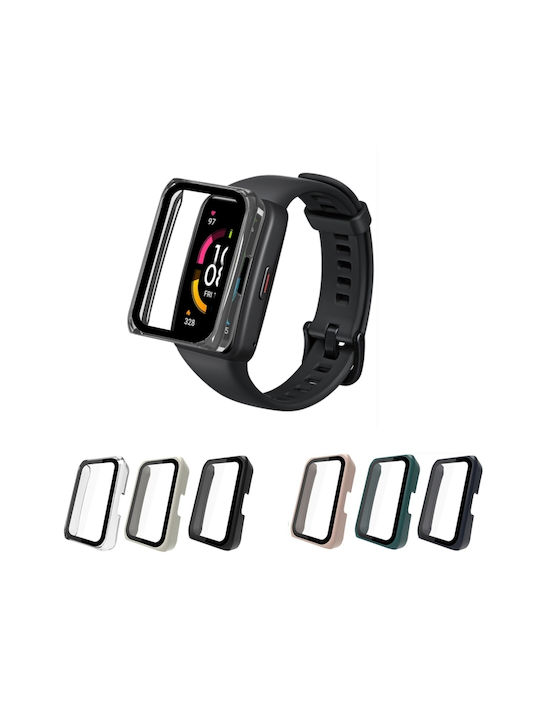 Пластмасов Калъф със Стъкло в Бял цвят за Huawei Band 7, Huawei Band 6, Honor Band 6