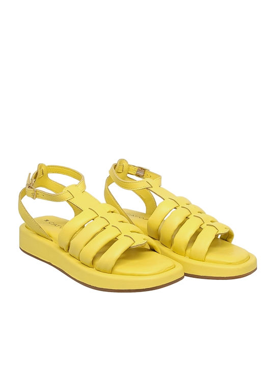 Flache Sandalen für Damen Flatforms in Gelb Farbe
