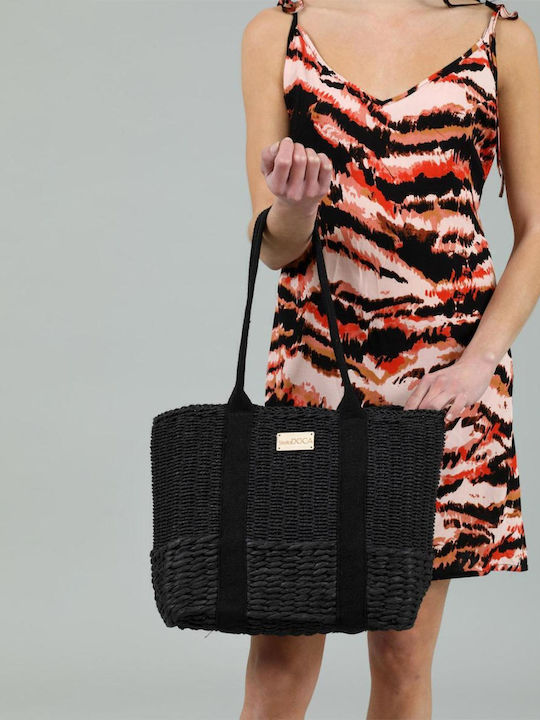 Doca Wicker Beach Bag Black Doca Wicker Beach Bag Black
