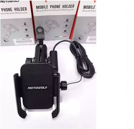 Motowolf Mount Phone Motorcycle with Adjustable Arm 3.5-6.5" for Mirror with USB Charging Port