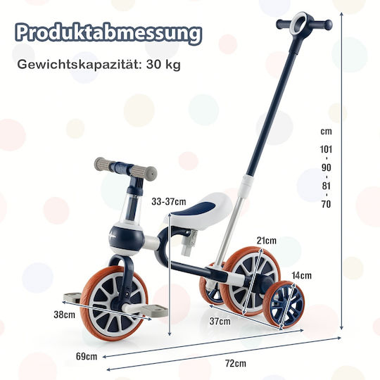 Costway Convertible Tricycle with Parental Handle 4 in 1 for 2-4 Years Blue