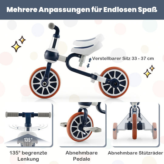 Costway Convertible Tricycle with Parental Handle 4 in 1 for 2-4 Years Blue