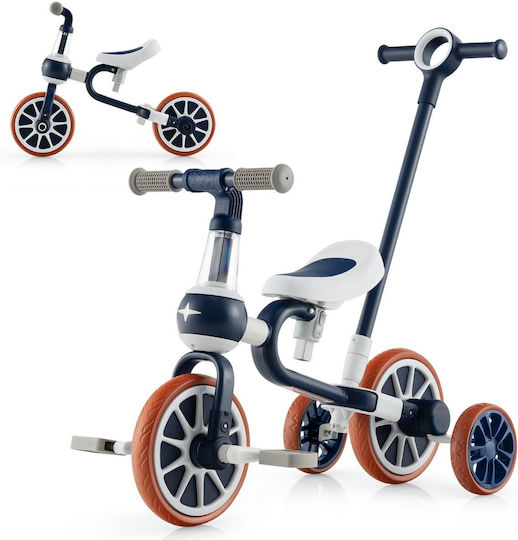 Costway Convertible Tricycle with Parental Handle 4 in 1 for 2-4 Years Blue
