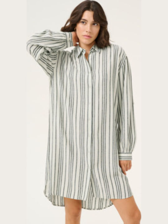 Women's Linen Striped Long Sleeve Shirt Black
