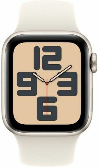 Apple Watch SE 2024 Cellular Aluminum 40mm Waterproof with eSIM and Heart Rate Monitor (Starlight with Starlight Sport Band - S/M)