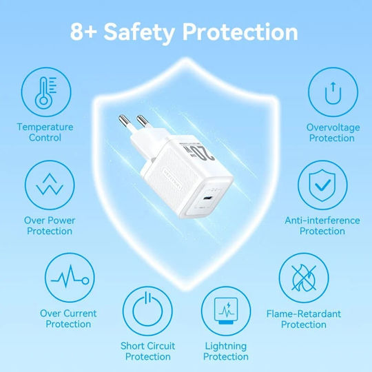 Vention Φορτιστής GaN με Θύρα USB-C και Καλώδιο USB-C - USB-C 20W Quick Charge 3.0 Μαύρος (TZ-FEPB0-EU-01)