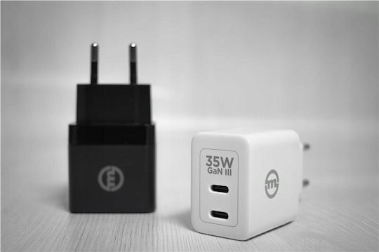 Mobile Origin Φορτιστής Χωρίς Καλώδιο GaN με 2 Θύρες USB-C 35W Λευκός (Gan III)