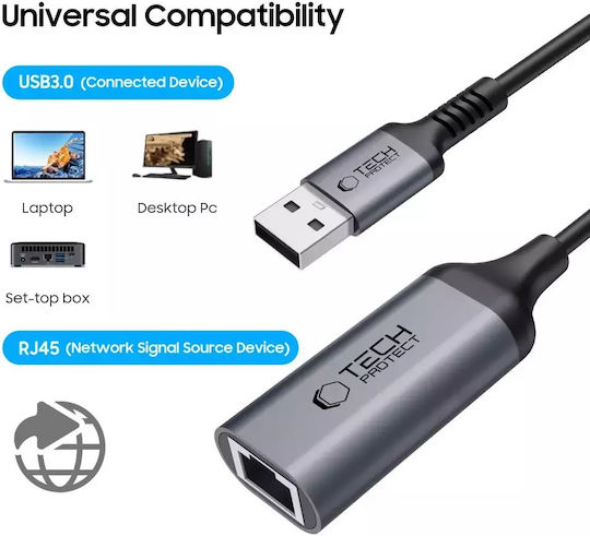Tech-Protect UltraBoost Adaptor Rețea USB cu Conexiune Cablată Gigabit Ethernet