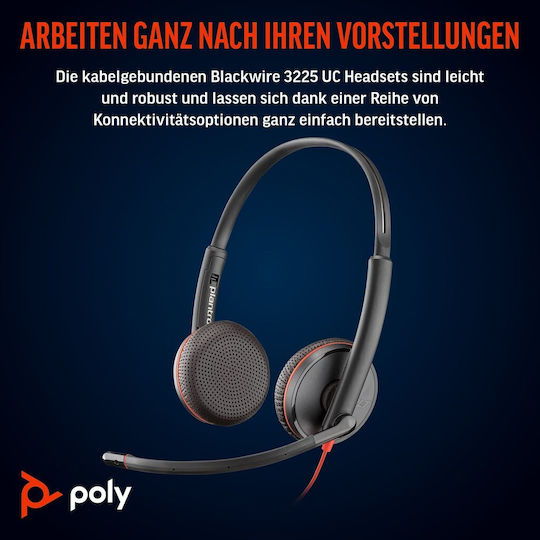 Poly Blackwire 3320 On Ear Multimedia Headphone with Microphone USB-C