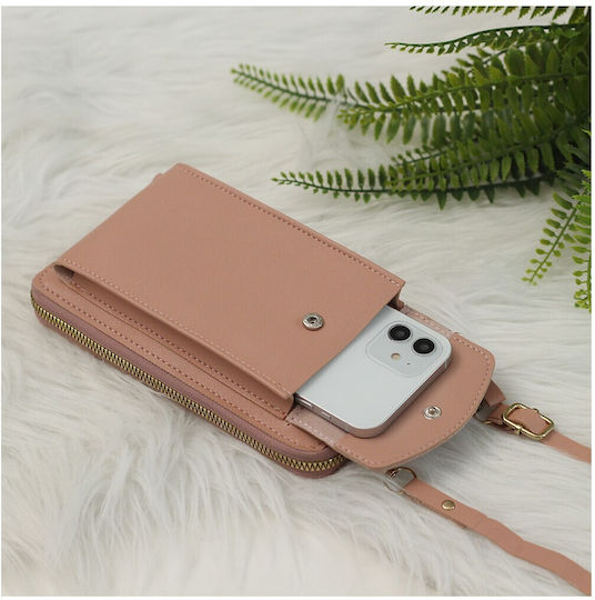 TelForceOne Crossbody Leather Wallet Book Case / Pouch Ροζ 46162