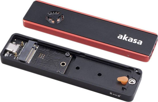 Akasa External Hard Drive Case M.2 PCI-Express / SATA III NVME with connection Type-C in Black/Red with RGB fan color
